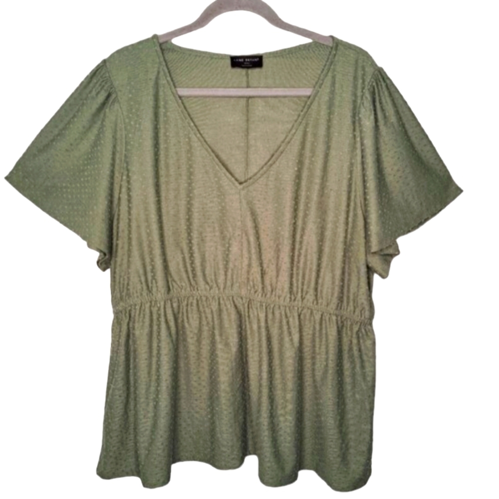 Lane Bryant Green Swing Flutter Sleeve Clip Dot Babydoll Top Plus Size 18/20